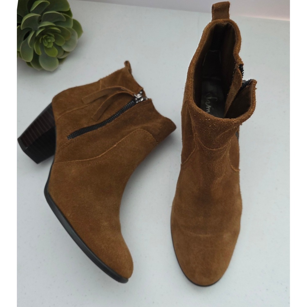Sam & Libby Kiyana Ankle Boots Women 9 Brown Excellent Suede Block Heel Zipper